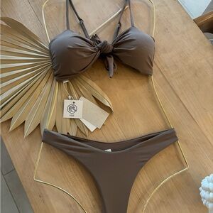 Minimalist Brown Bandeau Bikini Set